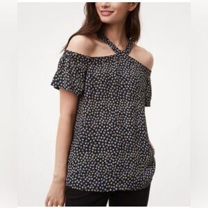 Ann Taylor Loft Cold‎ Shoulder Romantic whimsical Cross Button Blouse